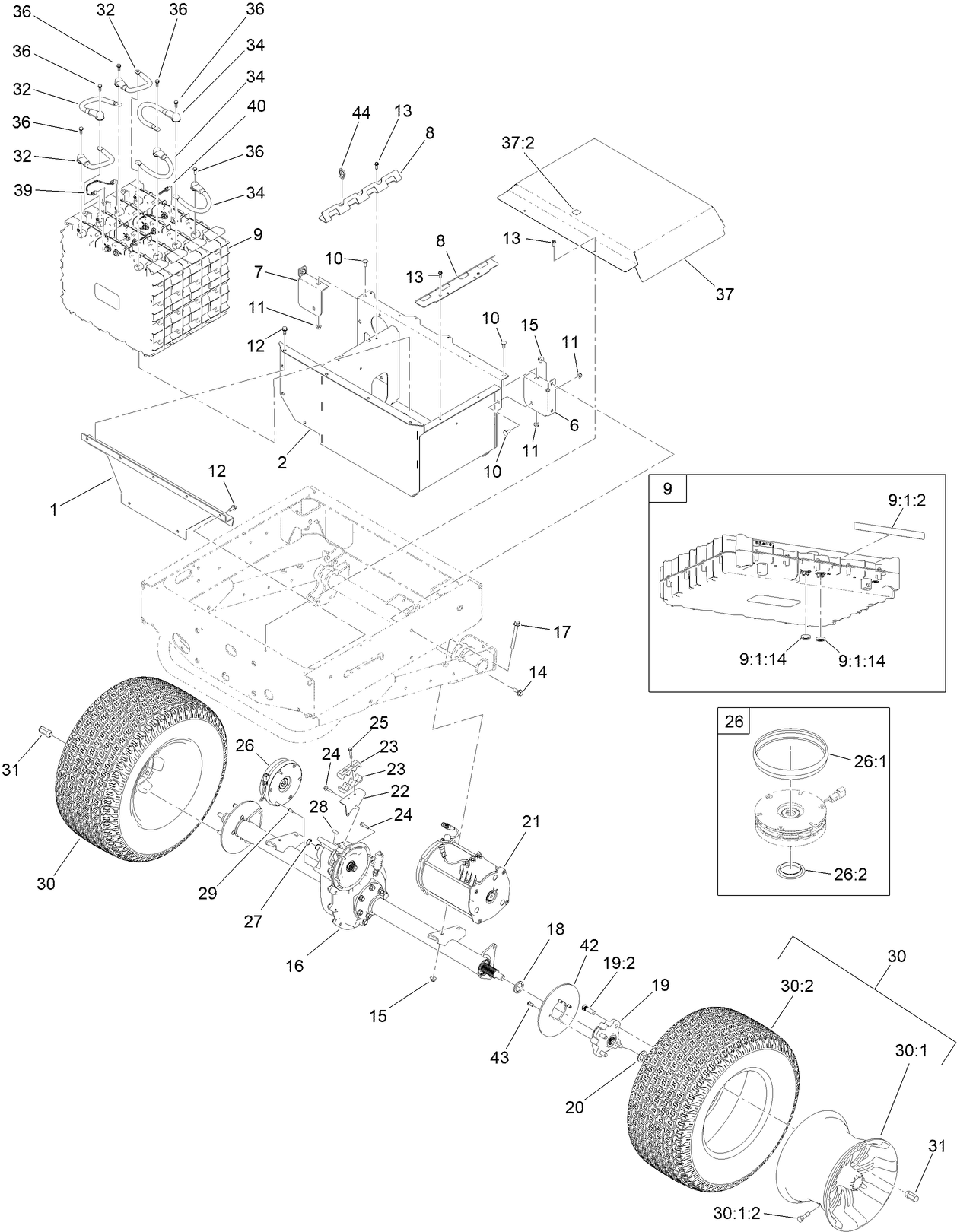 Battery and Transaxle Assembly