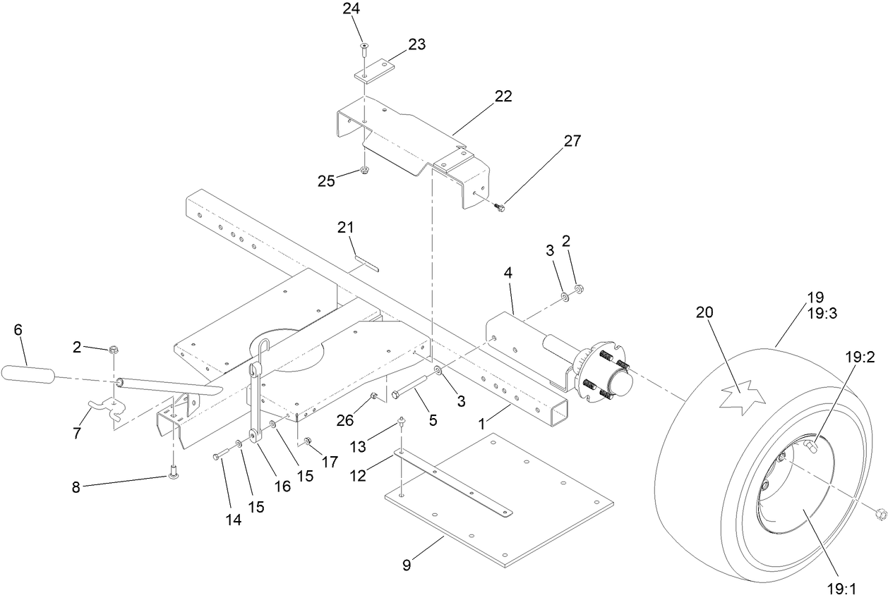 Main Trailer, Hub and Wheel Assembly