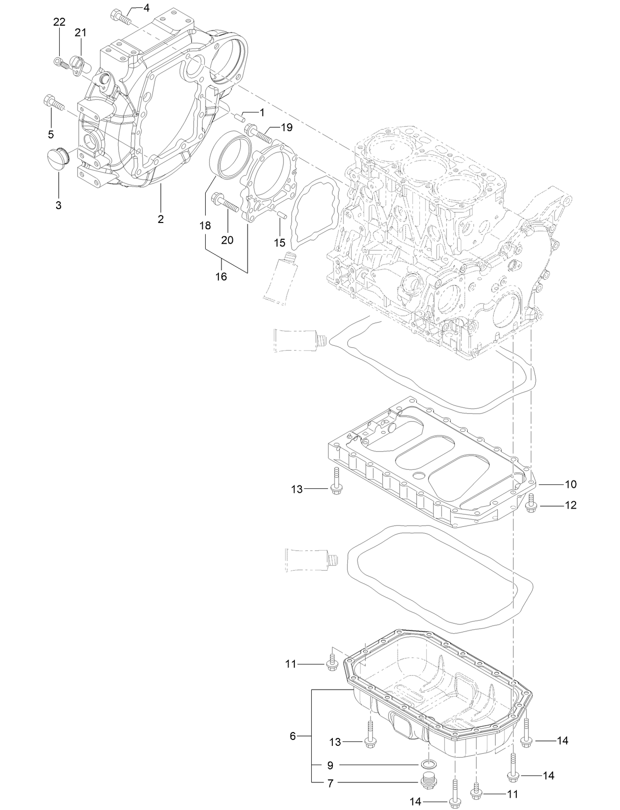 Flywheel Housing and Oil Sump Assembly