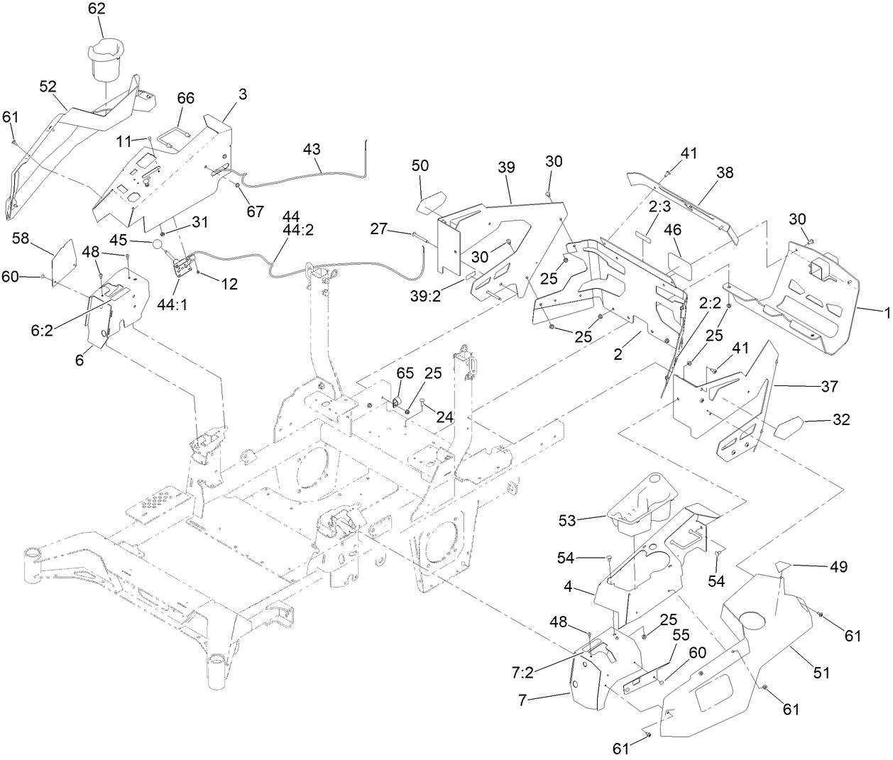 Throttle, Choke Cables and Guard Assembly