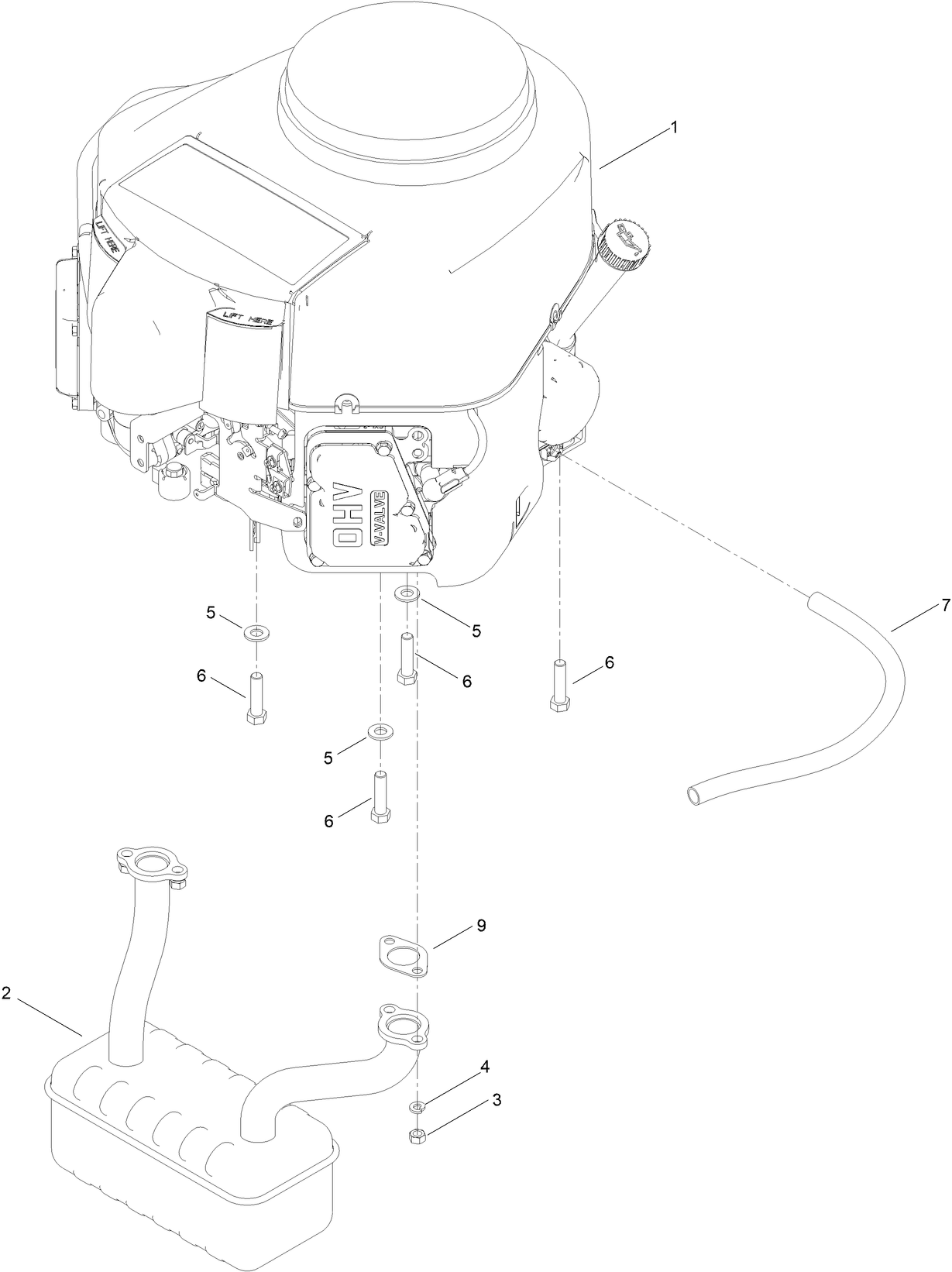 Engine and Muffler Assembly