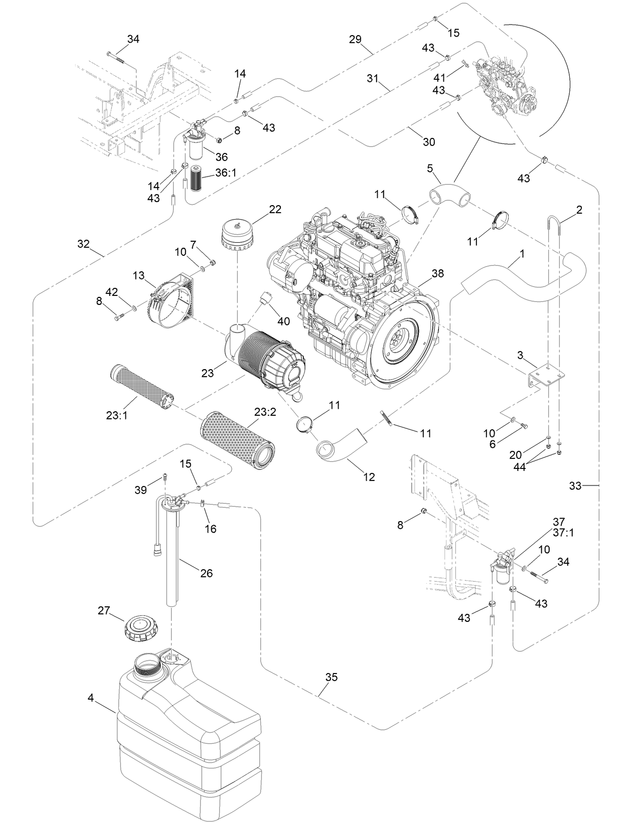 Engine, Fuel and Suction Assembly