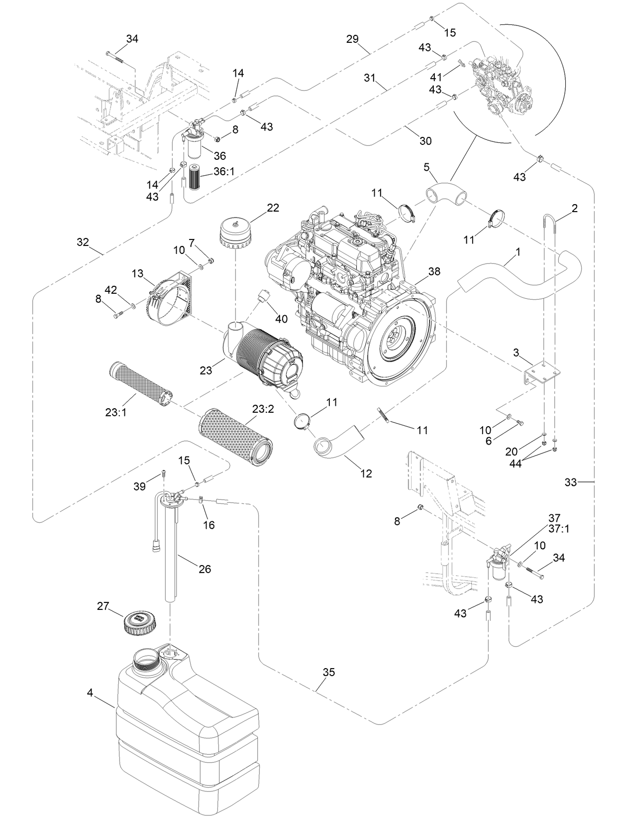 Engine, Fuel and Suction Assembly