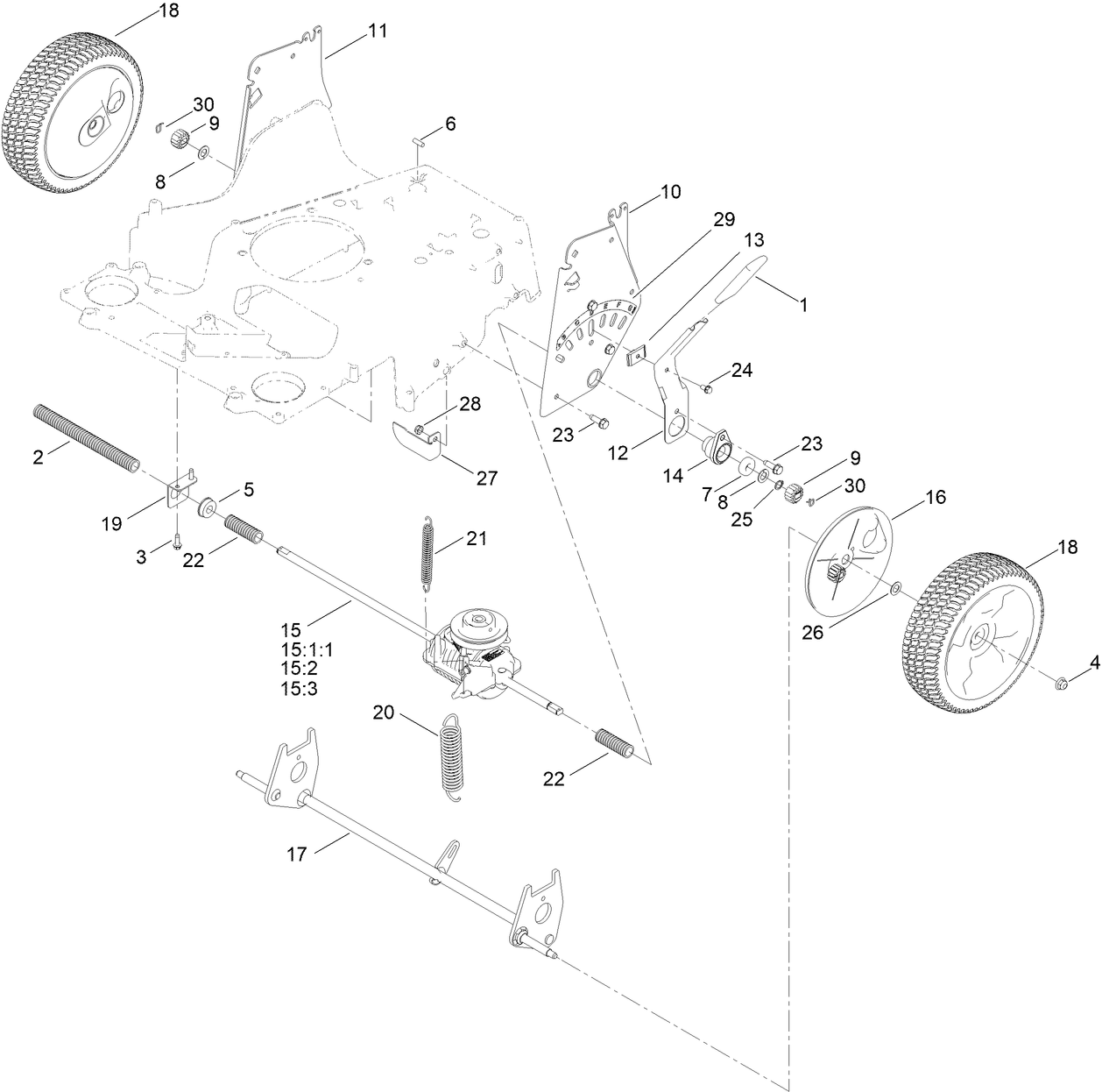 Rear Wheel and Height-of-Cut Assembly