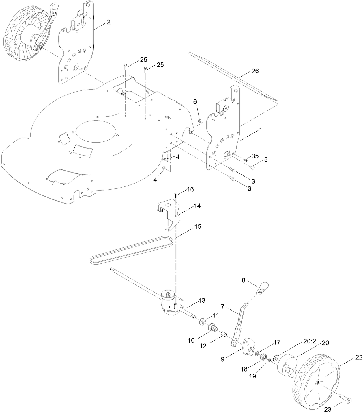 Rear Wheel and Height-of-Cut Assembly