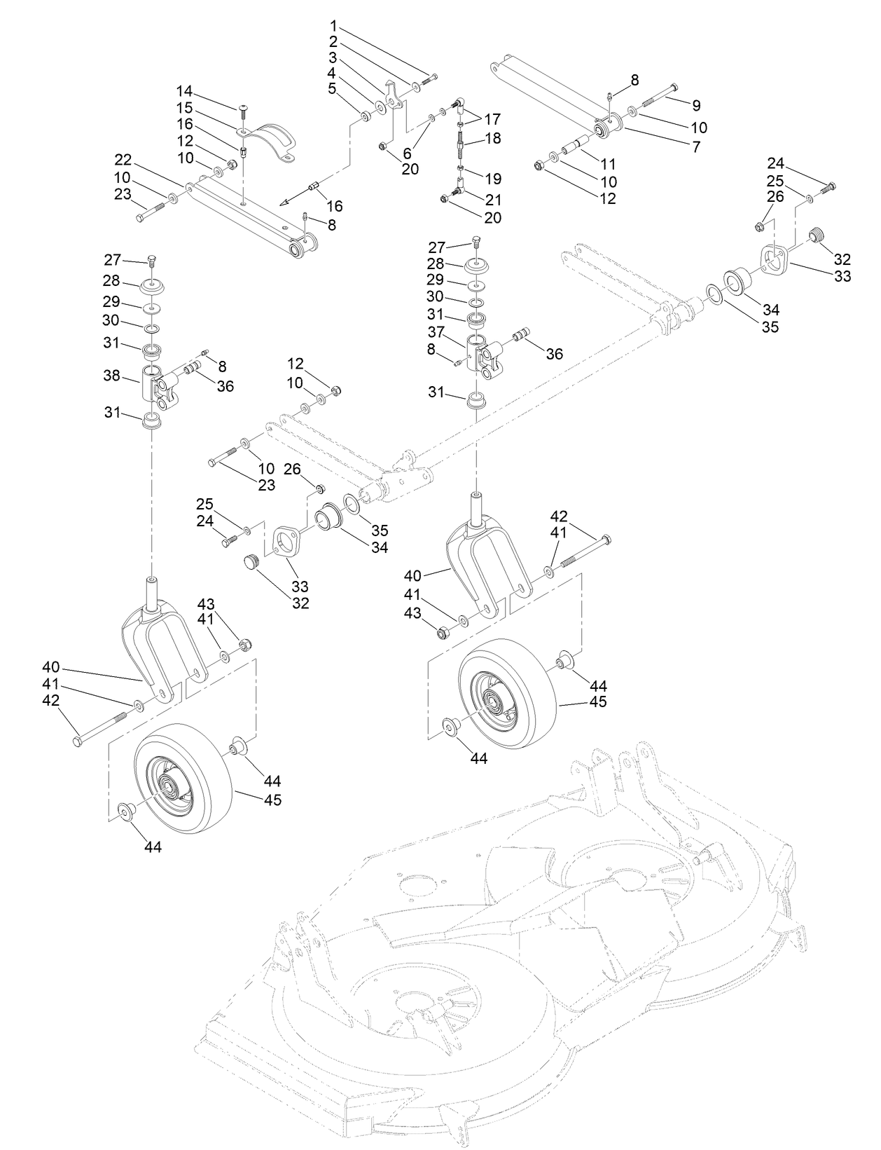 Cutting Deck Frame and Casters Assembly
