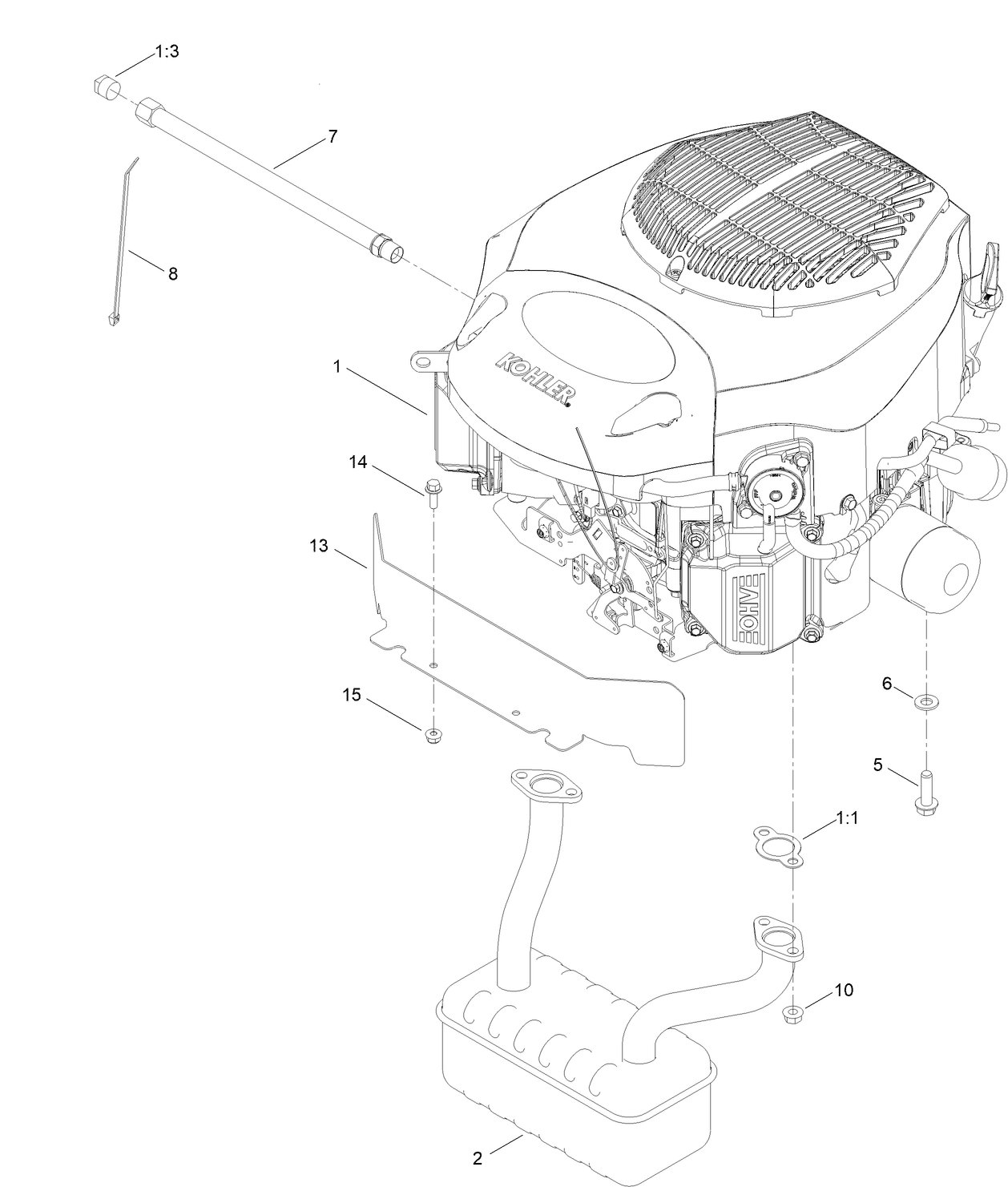 Engine and Muffler Assembly