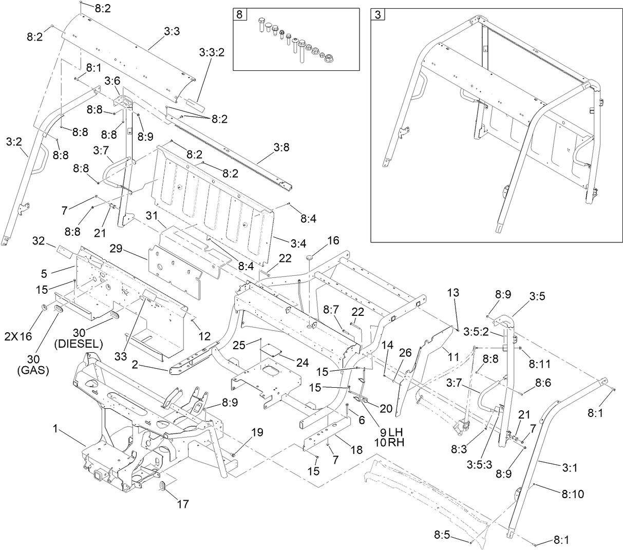 Frame and ROPS Assembly