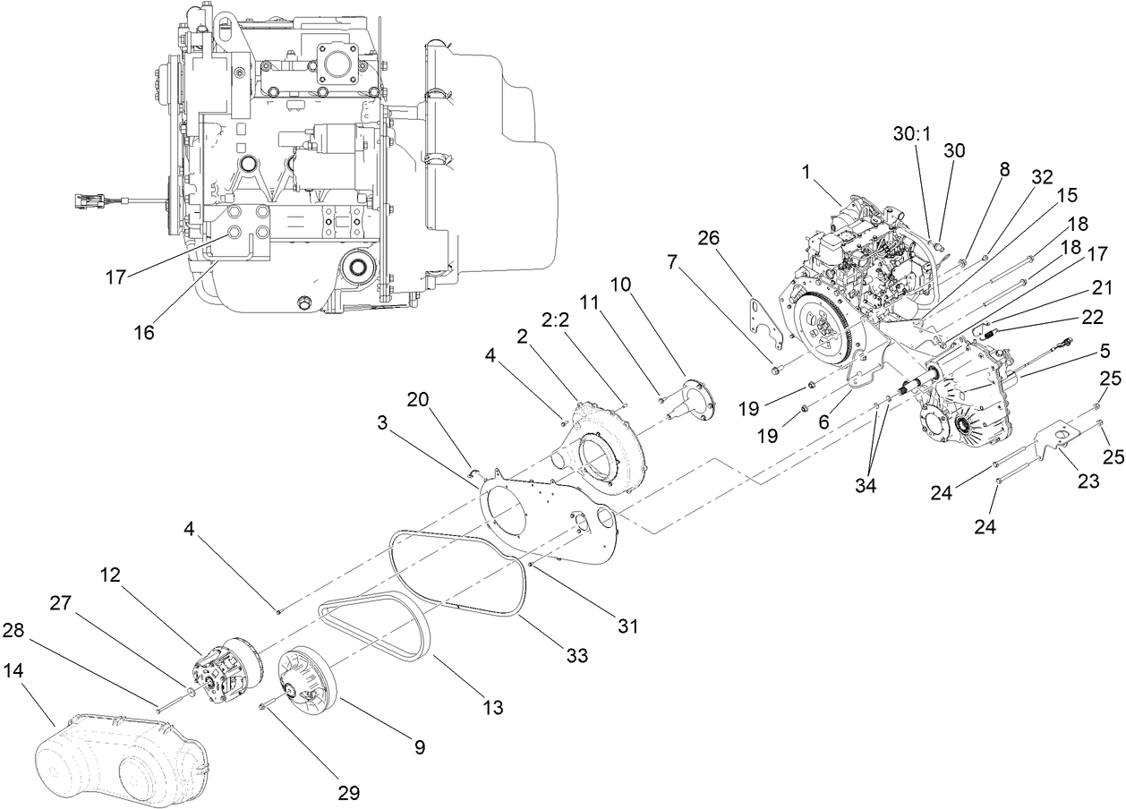 Engine, Transaxle and Clutch Assembly