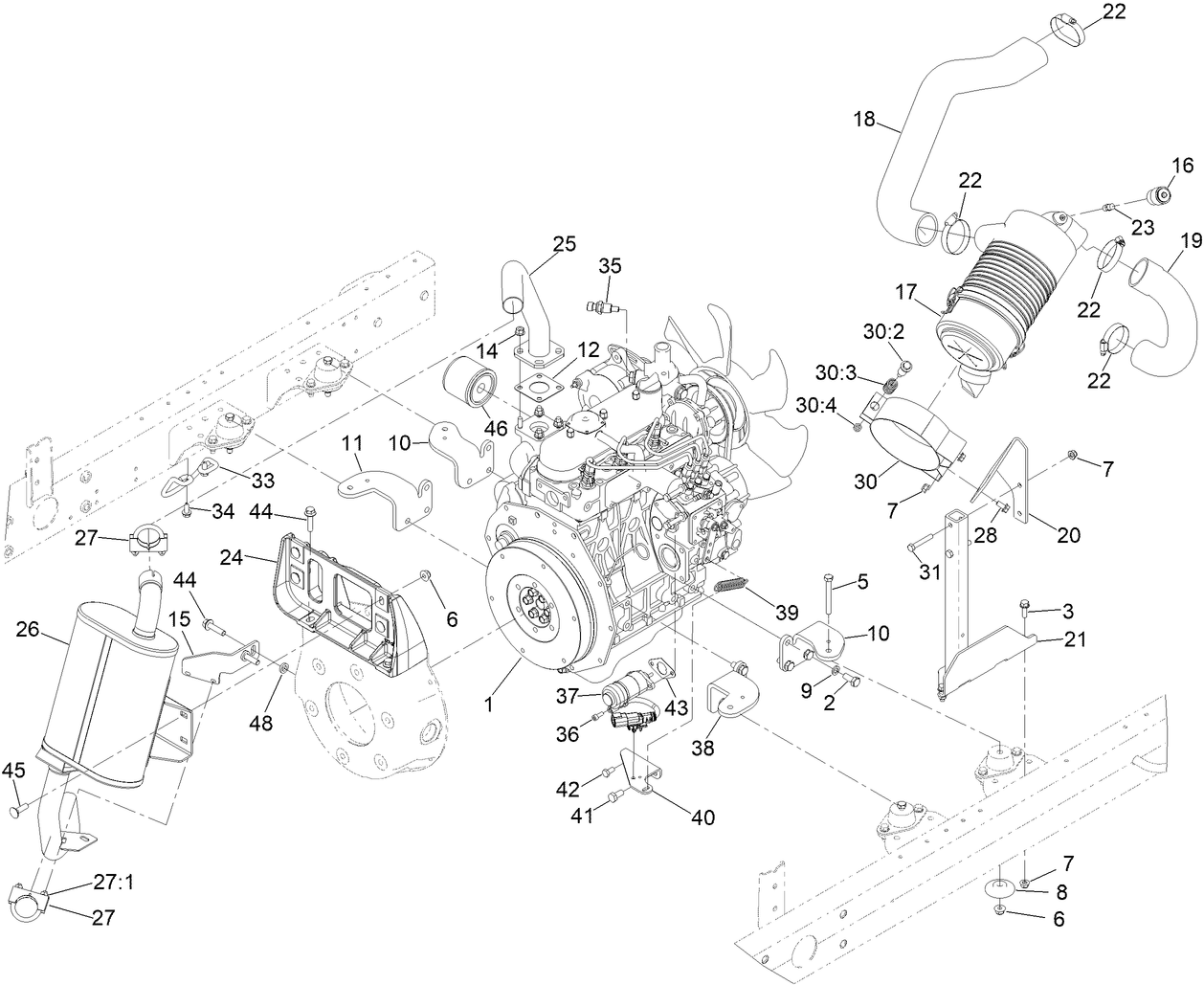 Engine, Air Cleaner and Drive Shaft Assembly