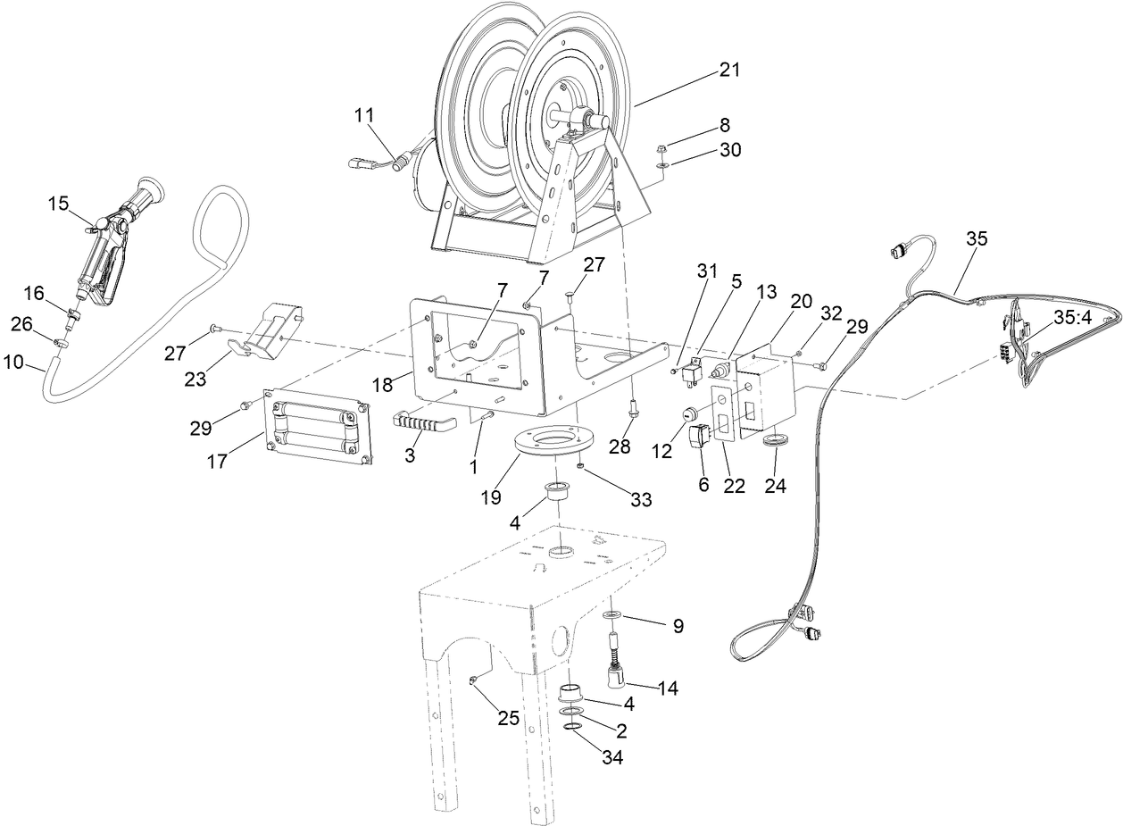 Hose Reel and Spray Wand Assembly