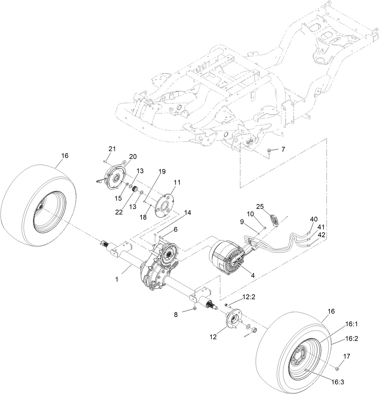 Axle, Wheel and Motor/Generator Assembly
