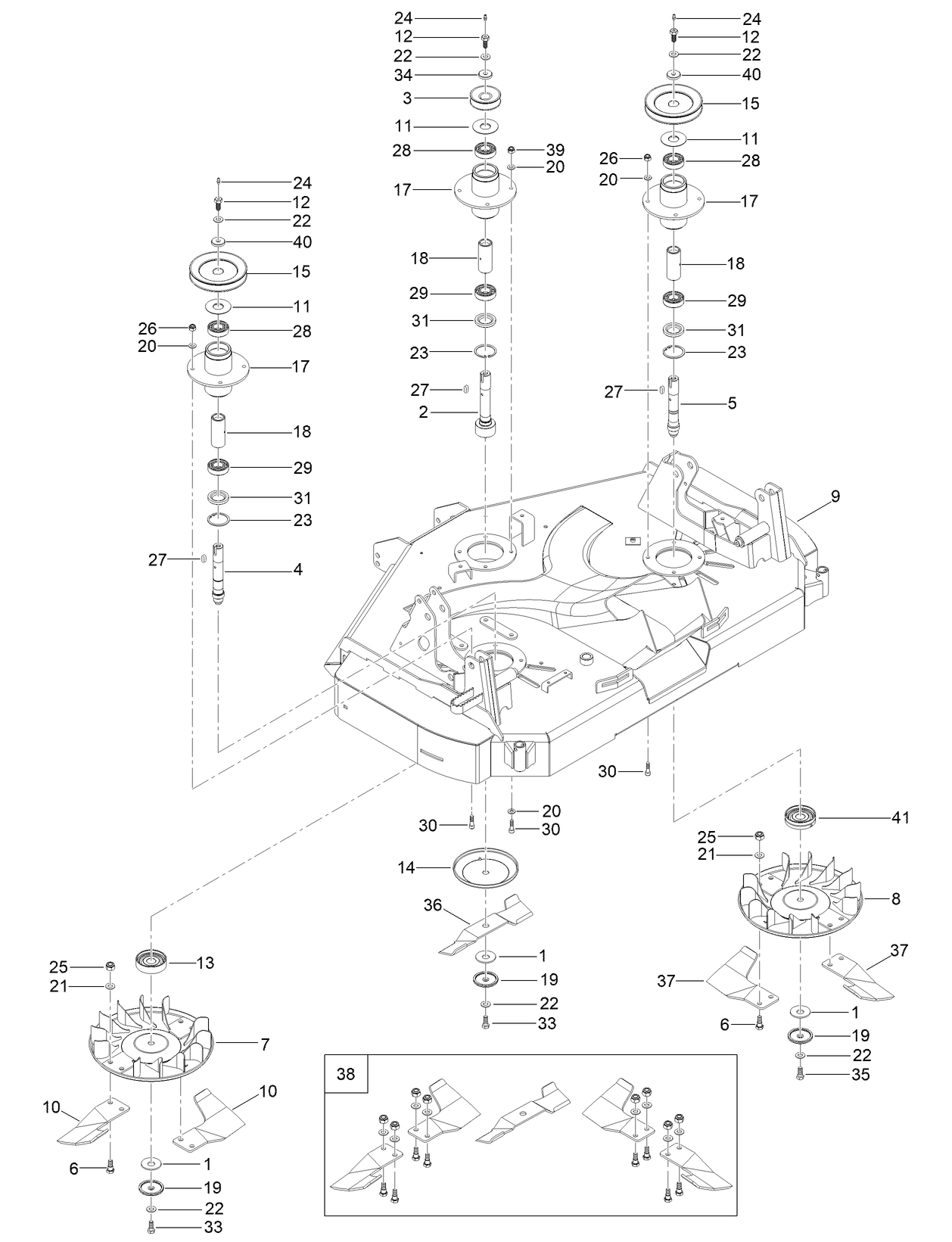 132 cm Cutting Deck Blade and Pulley Assembly