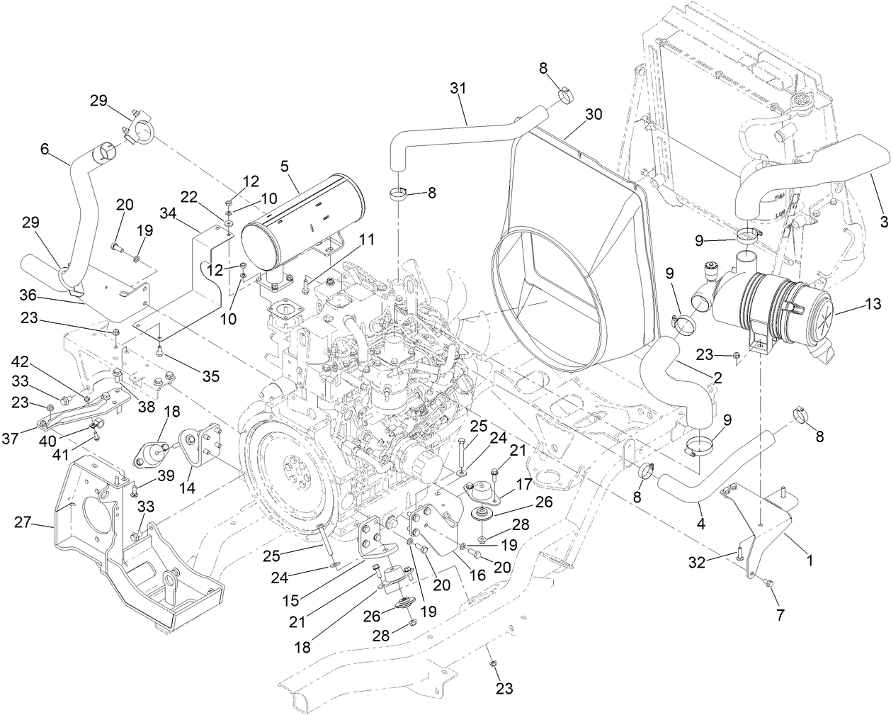 Engine Mount, Exhuast and Air Cleaner Assembly