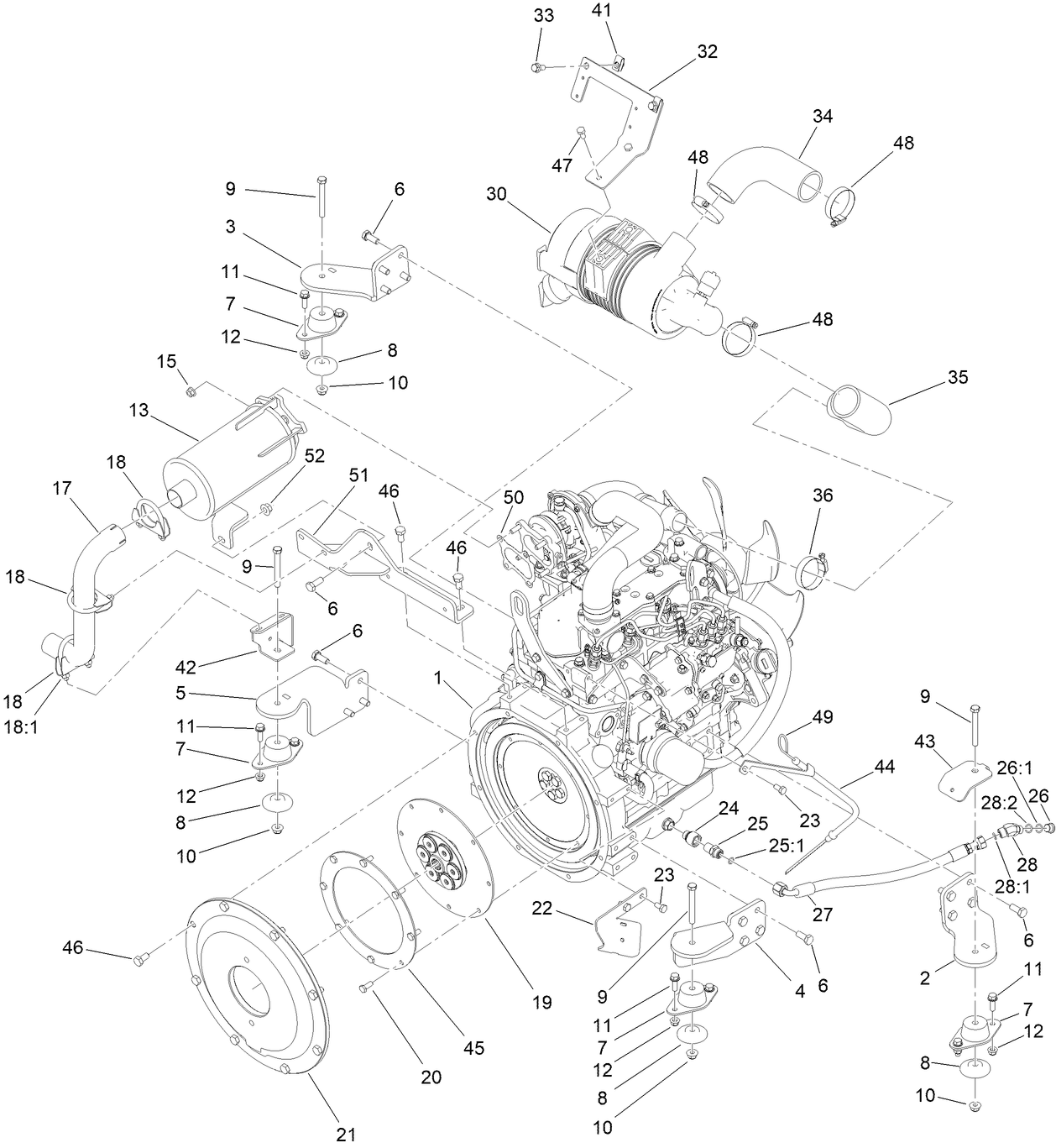 Engine and Muffler Assembly