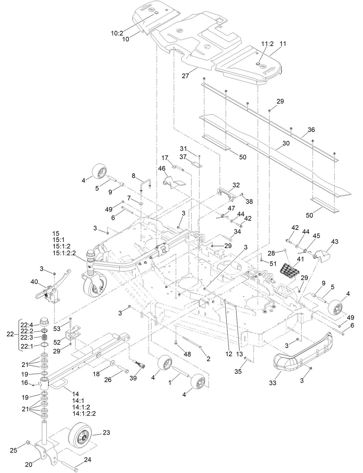Belt Cover, Caster Arm and Wheel Assembly