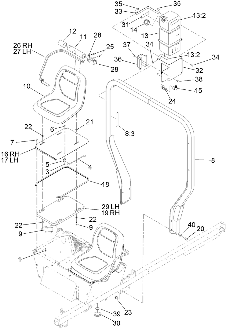 Seat, Fresh Water Tank and Roll-Over Protection System Assembly