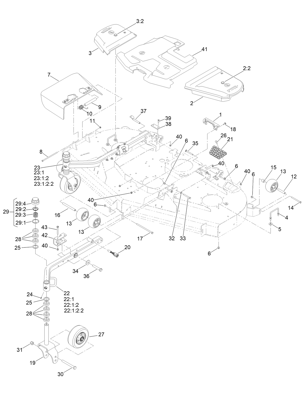 Belt Cover, Caster Arm and Wheel Assembly