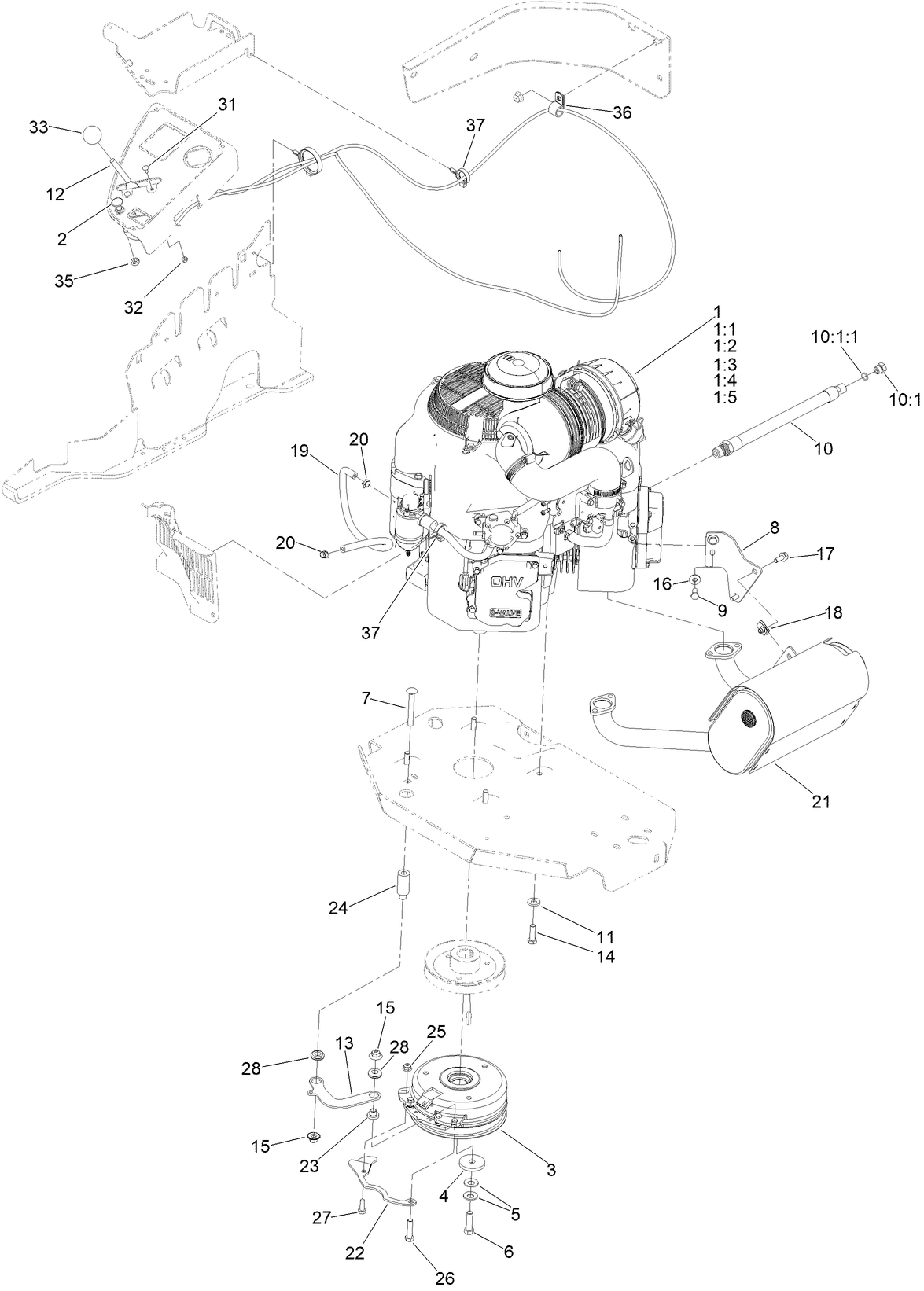 Engine, Clutch and Muffler Assembly