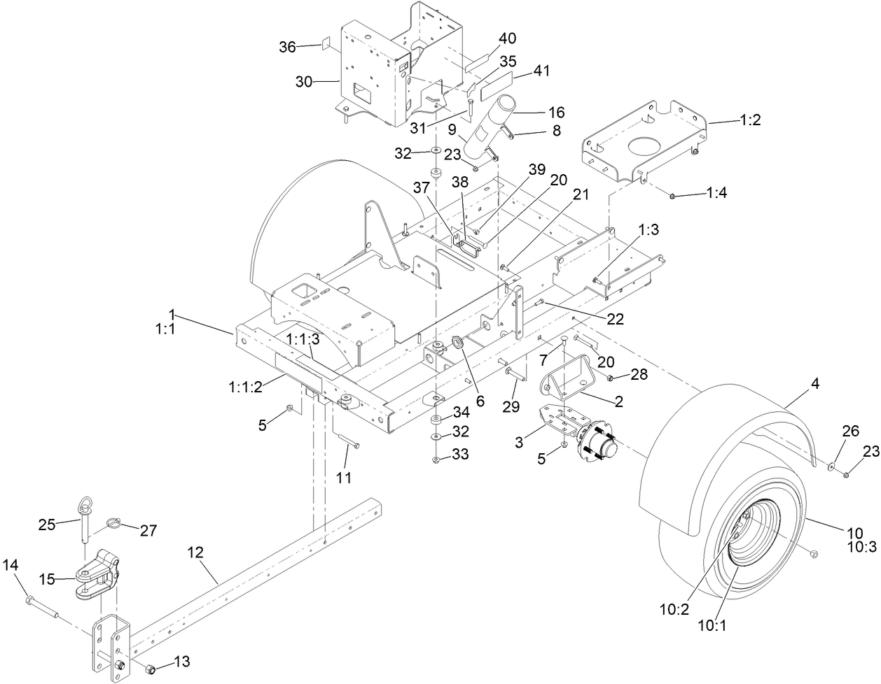 Frame, Wheel, Axle and Hitch Assembly