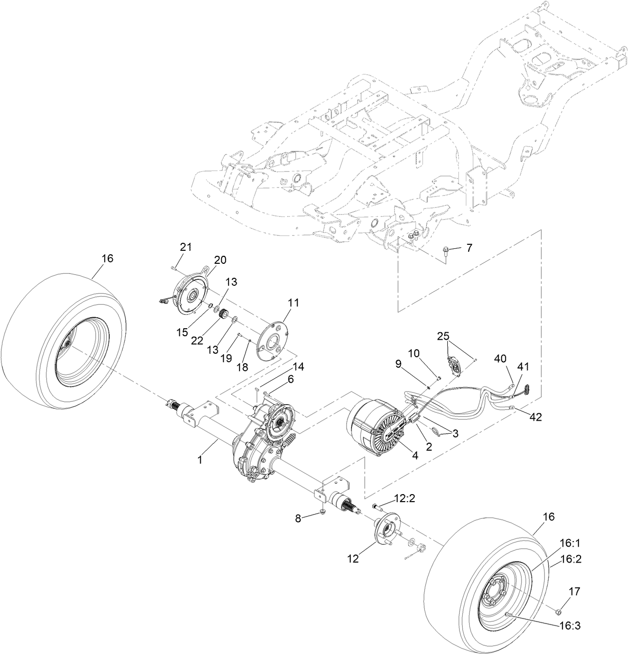 Axle, Wheel and Motor/Generator Assembly