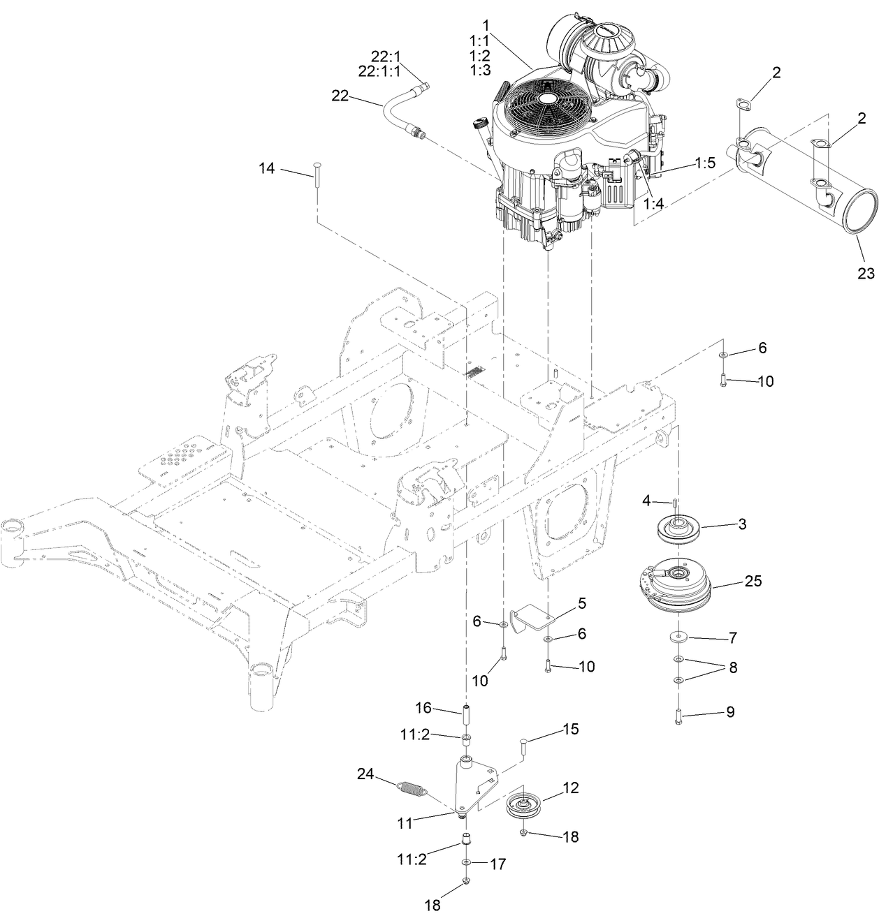 Engine, Clutch and Muffler Assembly