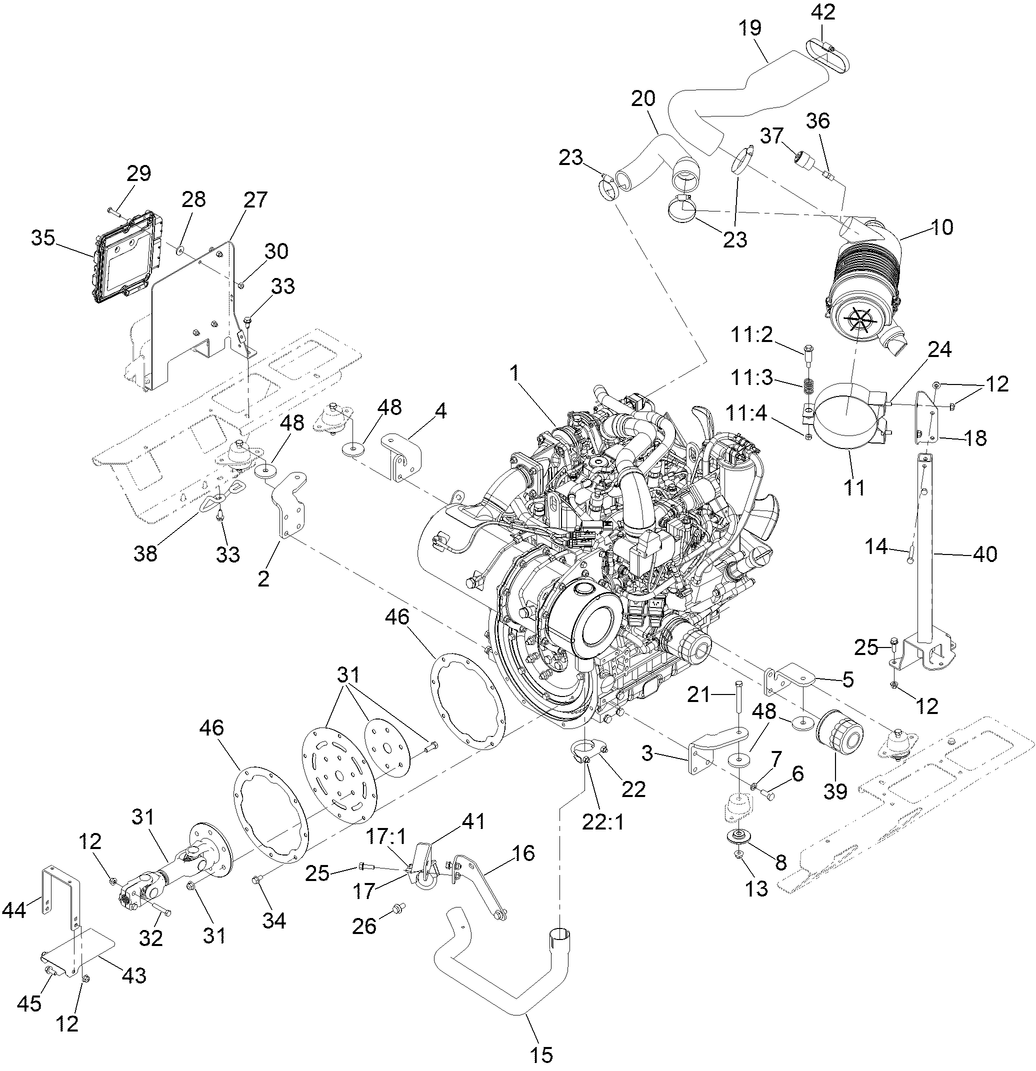 Engine, Air Cleaner and Drive Shaft Assembly