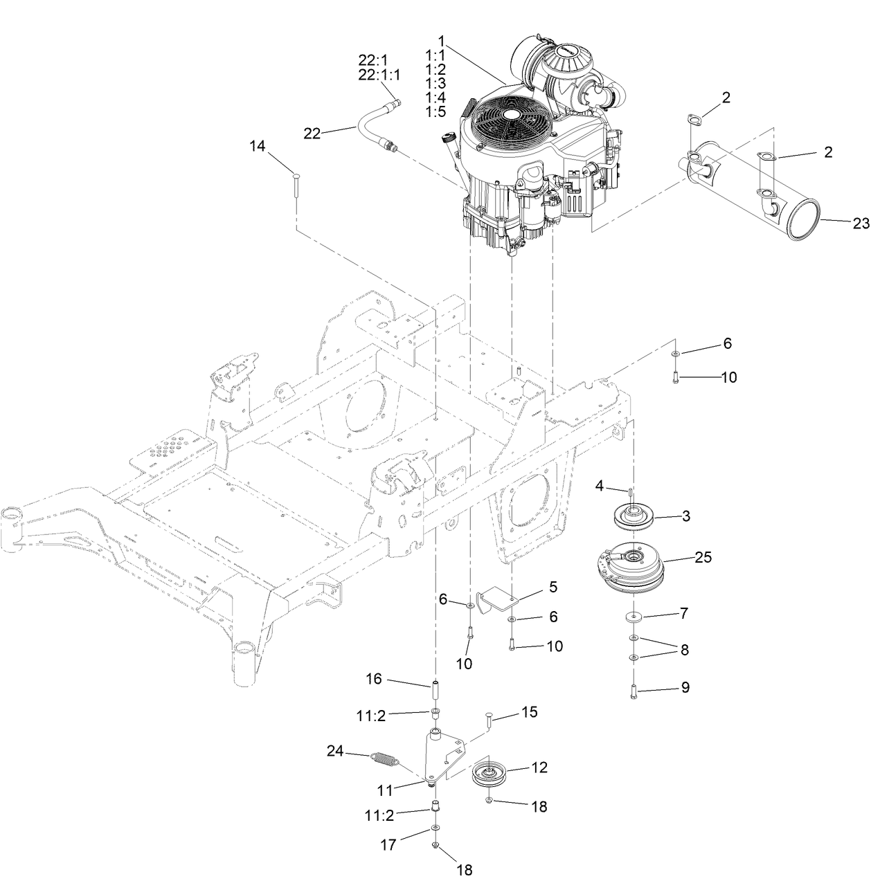 Engine, Clutch and Muffler Assembly