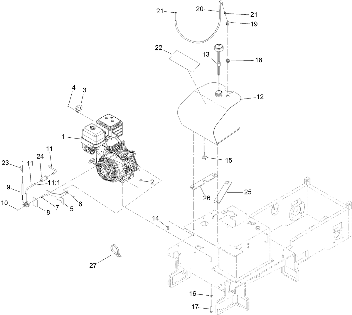 Engine and Fuel Tank Assembly