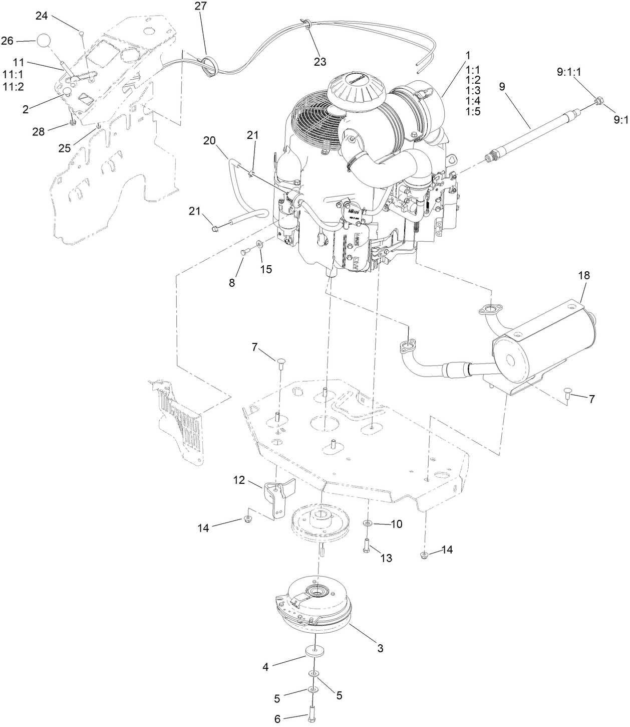 Engine, Clutch and Muffler Assembly
