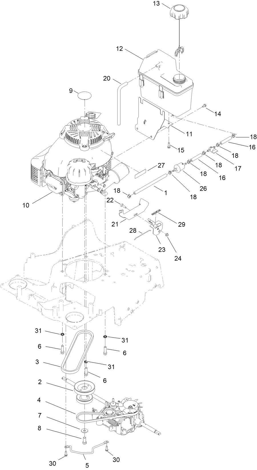 Engine and Fuel Tank Assembly