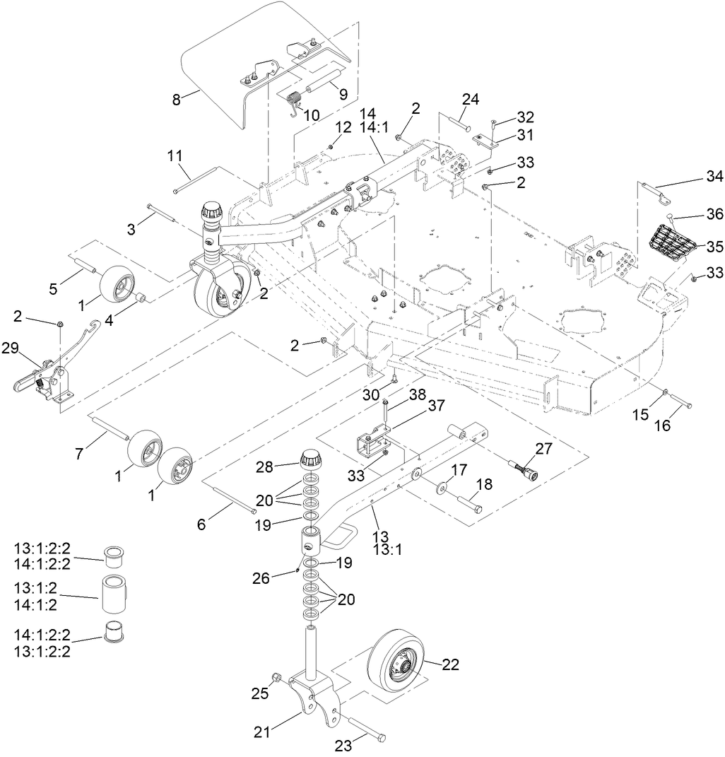 Caster Wheel, Deflector and Latch Assembly