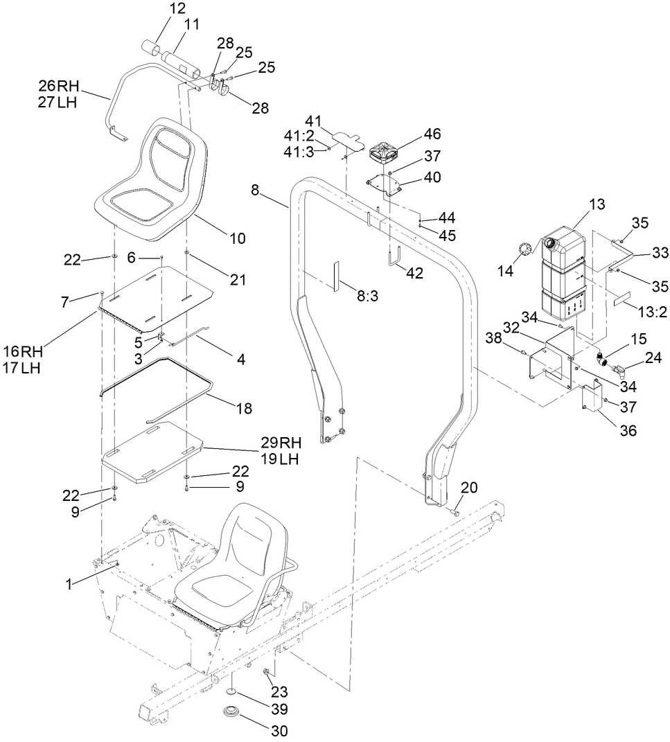 Seat, Fresh Water Tank and  Roll-Over Protection System Assembly