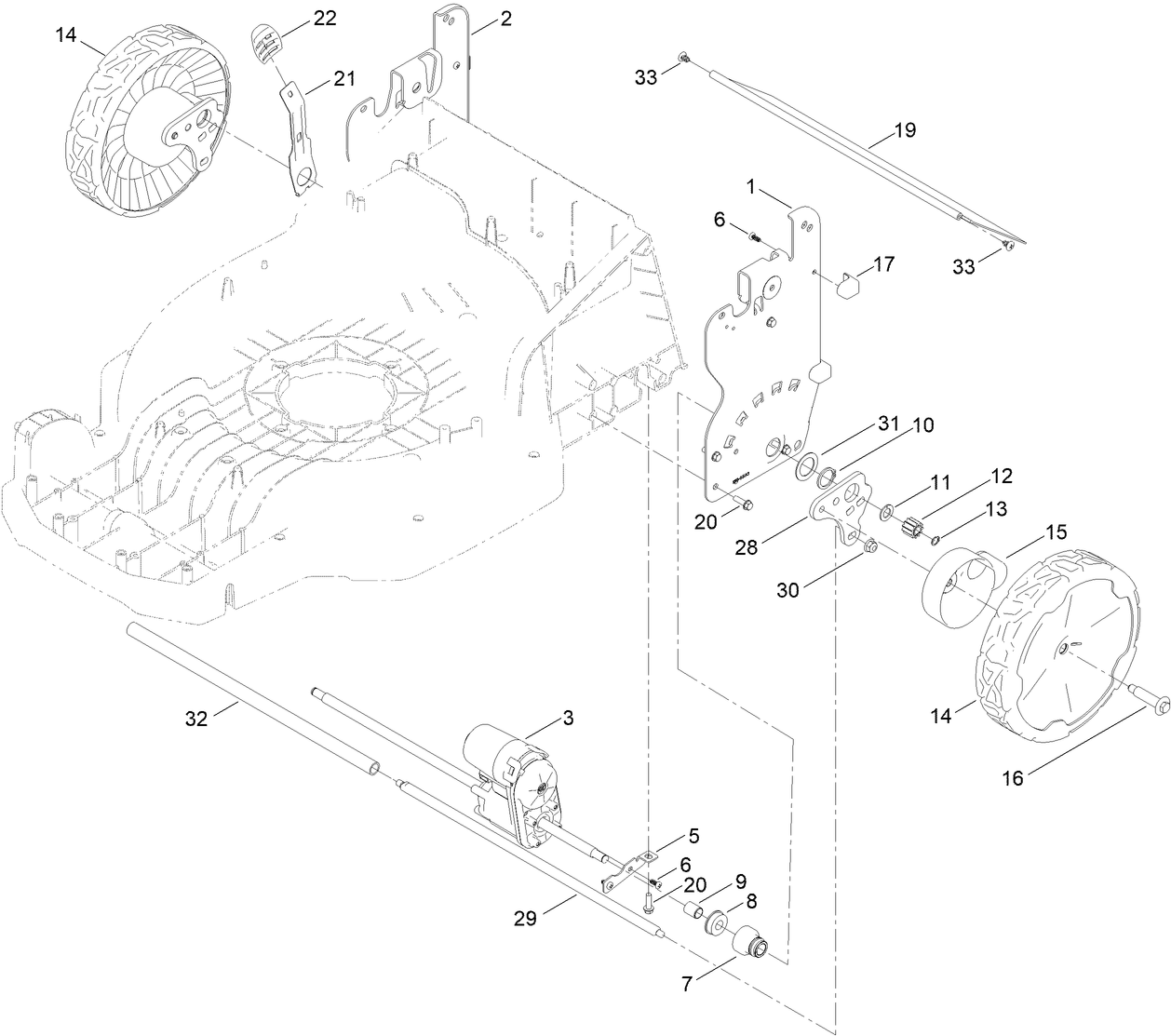 Rear Wheel and Height-of-Cut Assembly