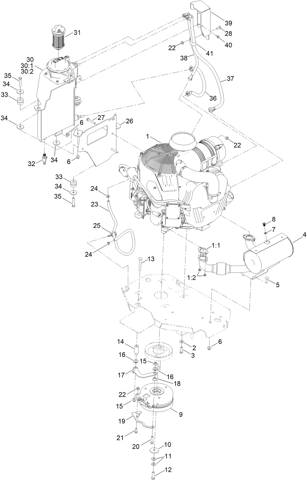 Engine, Clutch and Muffler Assembly