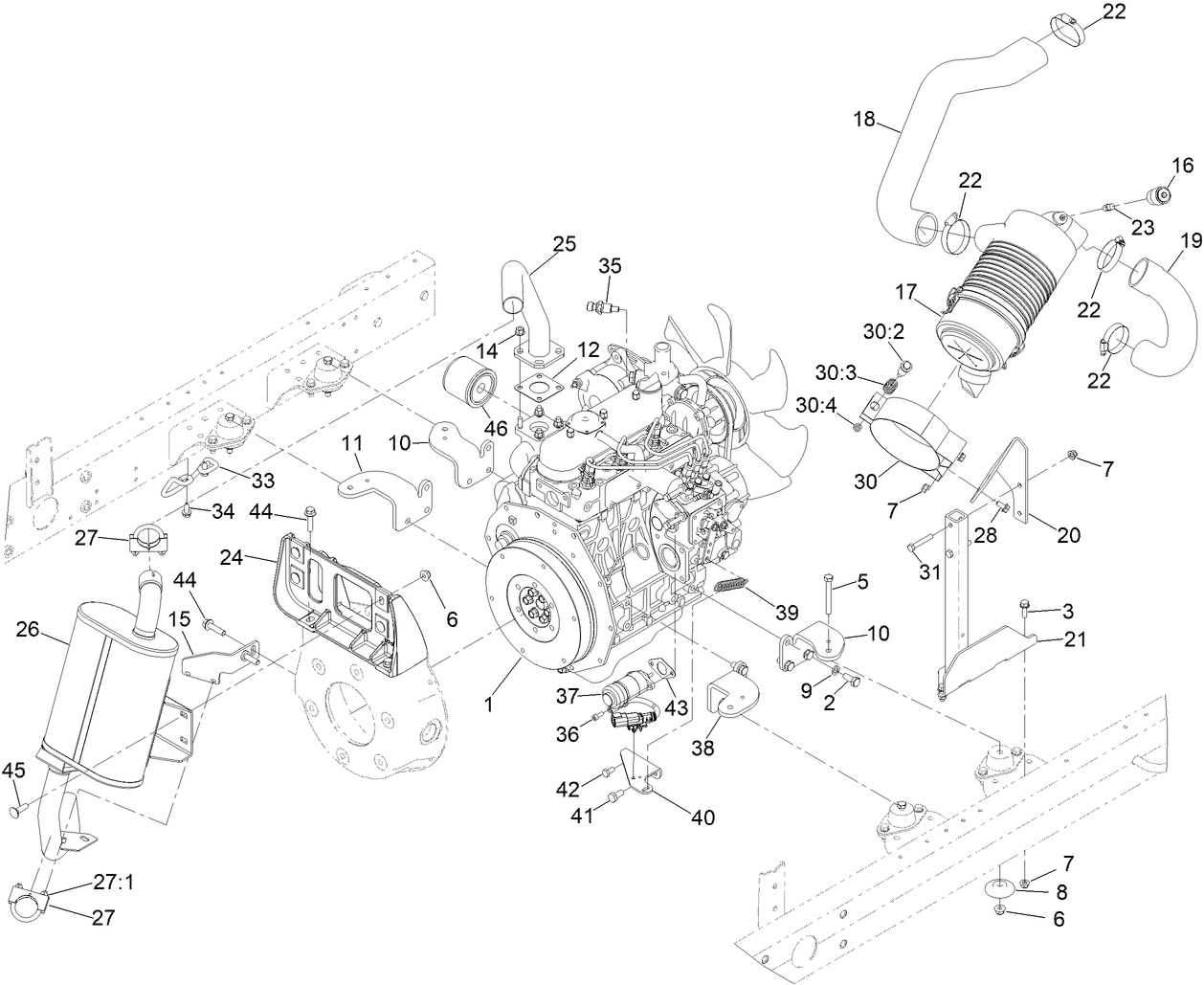 Engine, Air Cleaner and Muffler Assembly