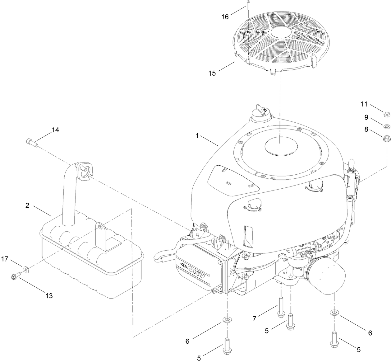 Engine and Muffler Assembly
