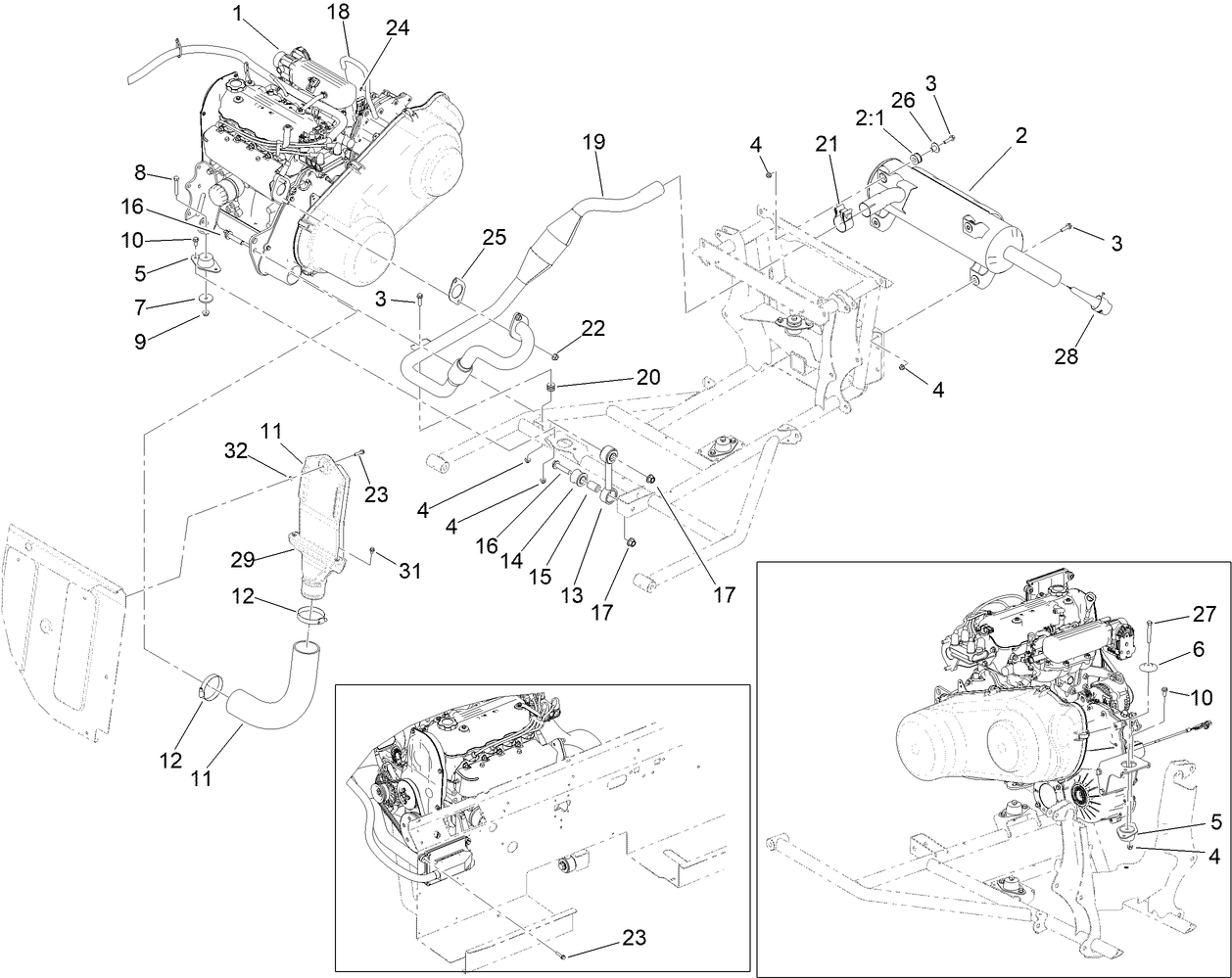 Engine Drivetrain and Exhaust Assembly