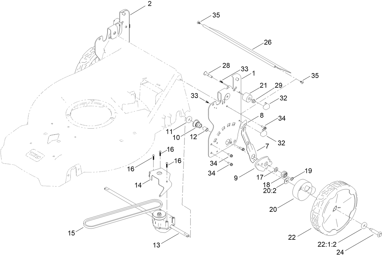 Rear Wheel and Height-of-Cut Assembly