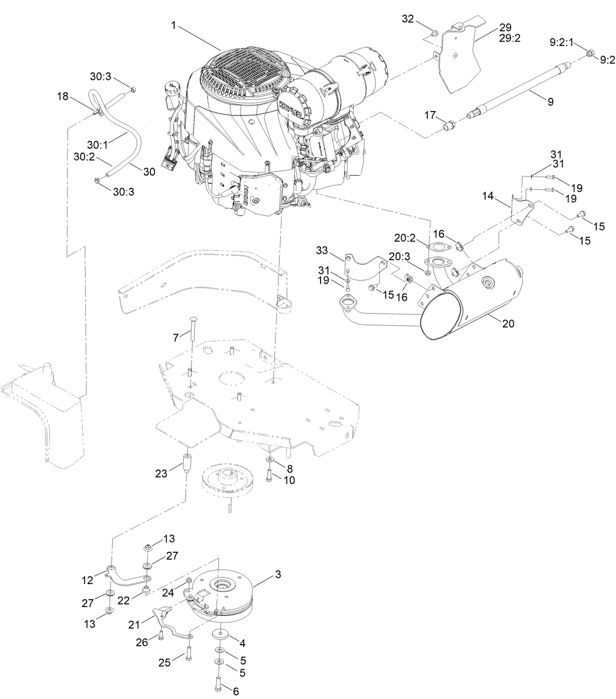 Engine and Muffler Assembly