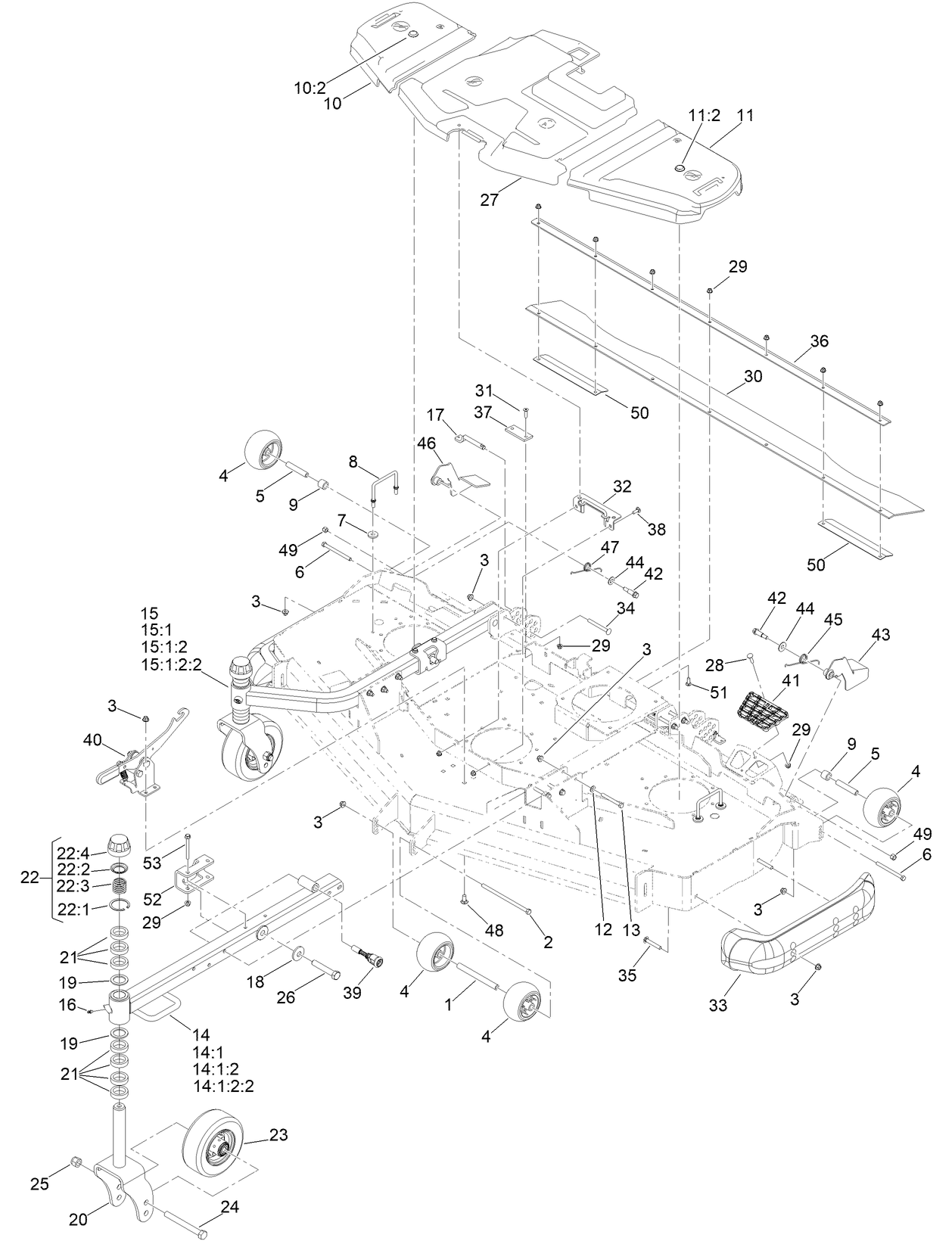 Belt Cover, Caster Arm and Wheel Assembly