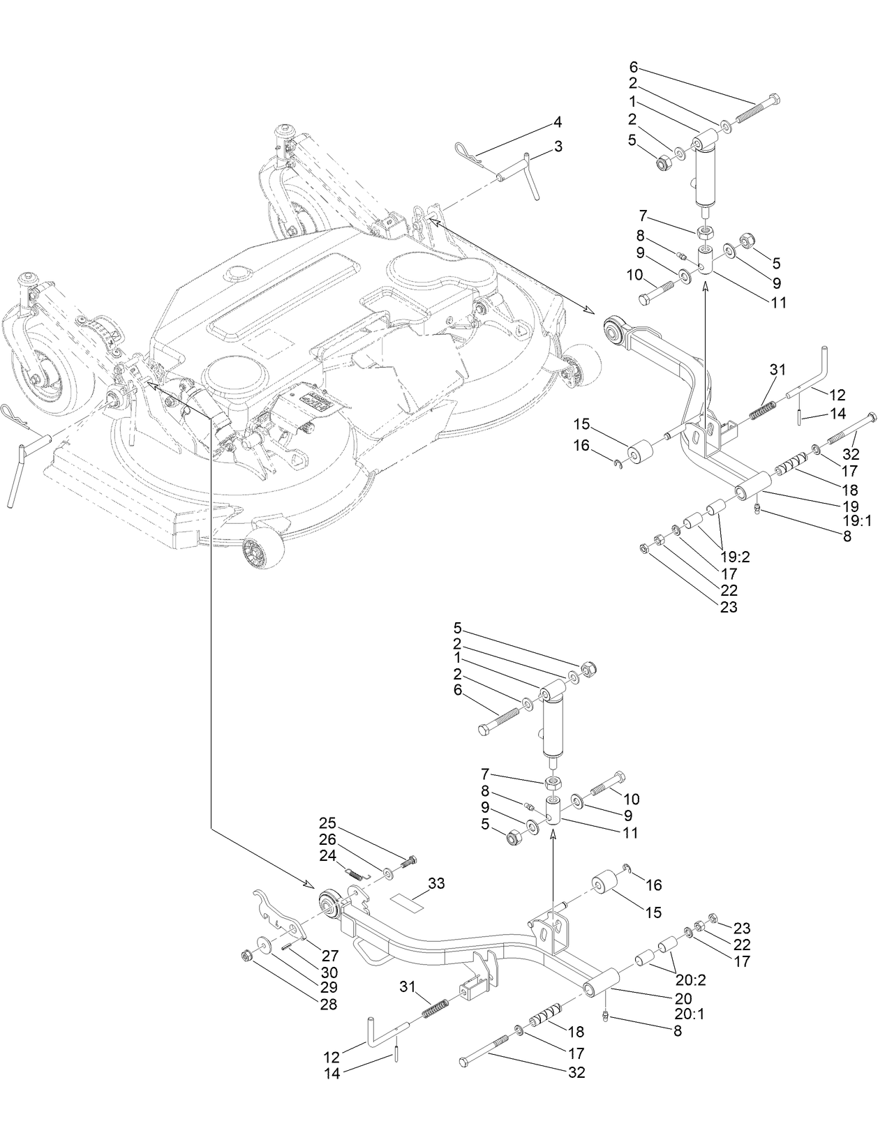 Cutting Deck and Lift Arms Assembly