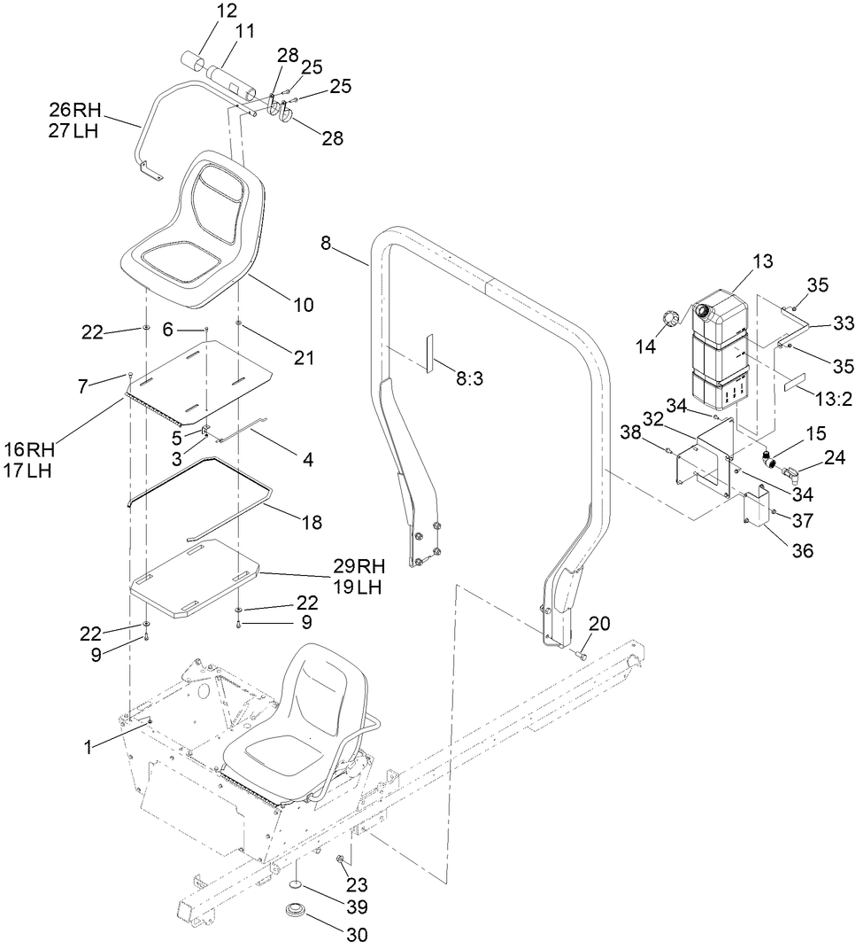Seat, Fresh Water Tank and Roll-Over Protection System Assembly