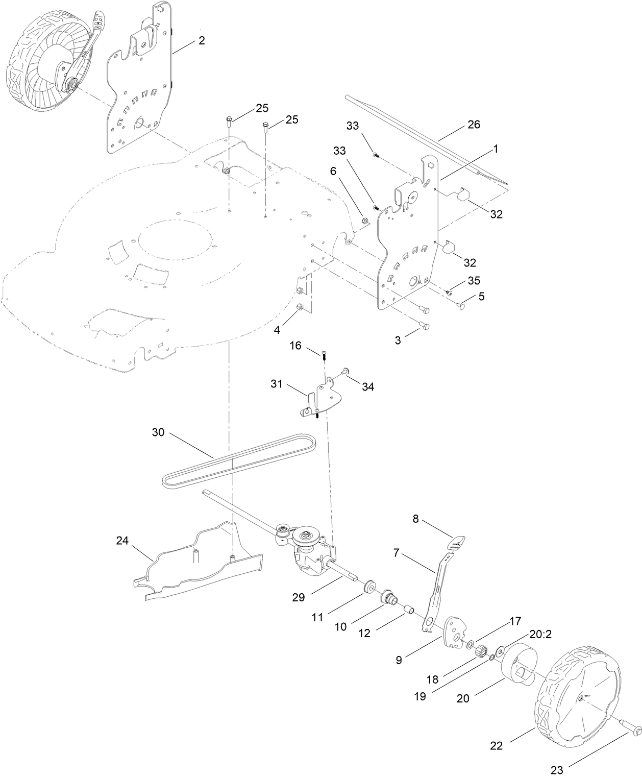 Rear Wheel and Height-of-Cut Assembly