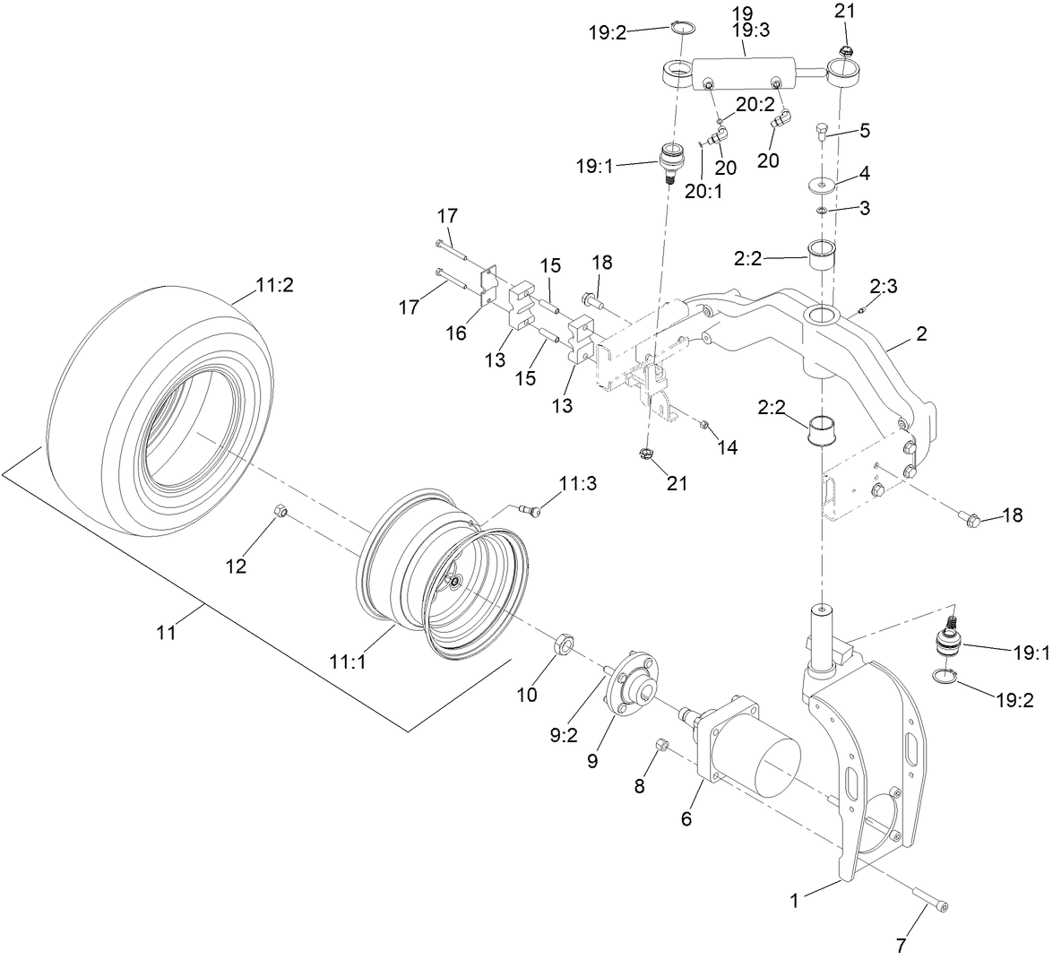 Rear Fork and Tire Assembly