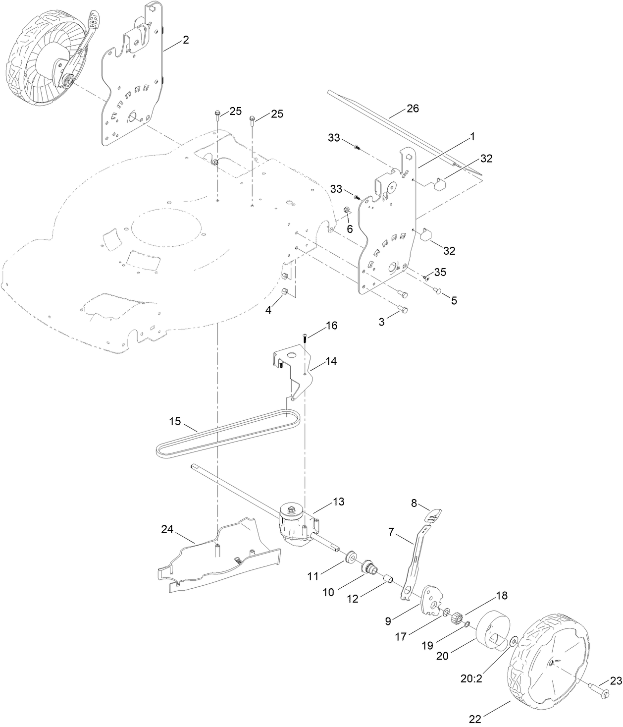 Rear Wheel and Height-of-Cut Assembly