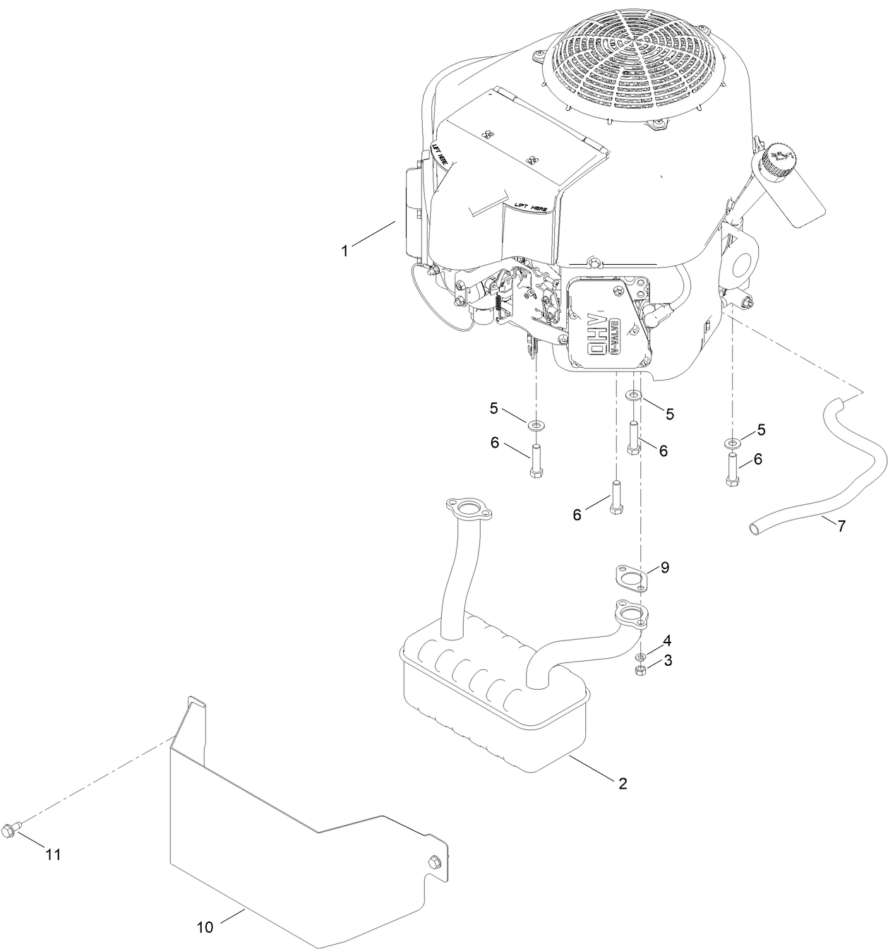 Engine and Muffler Assembly