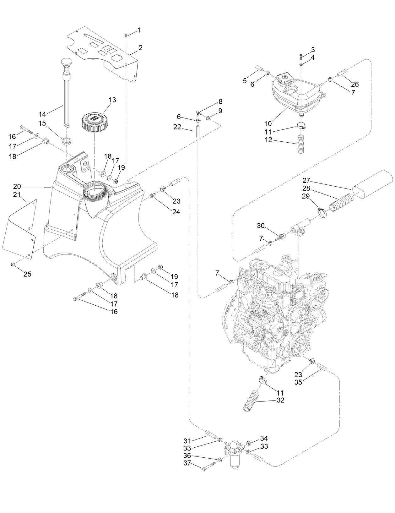 Engine Fuel Tank and  Water Expansion Tank Assembly