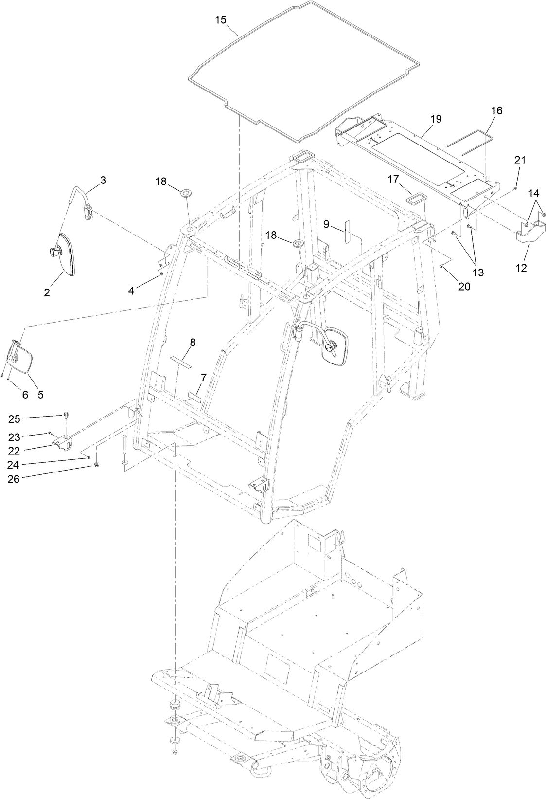 Cab Frame, Mirror and Decal Assembly