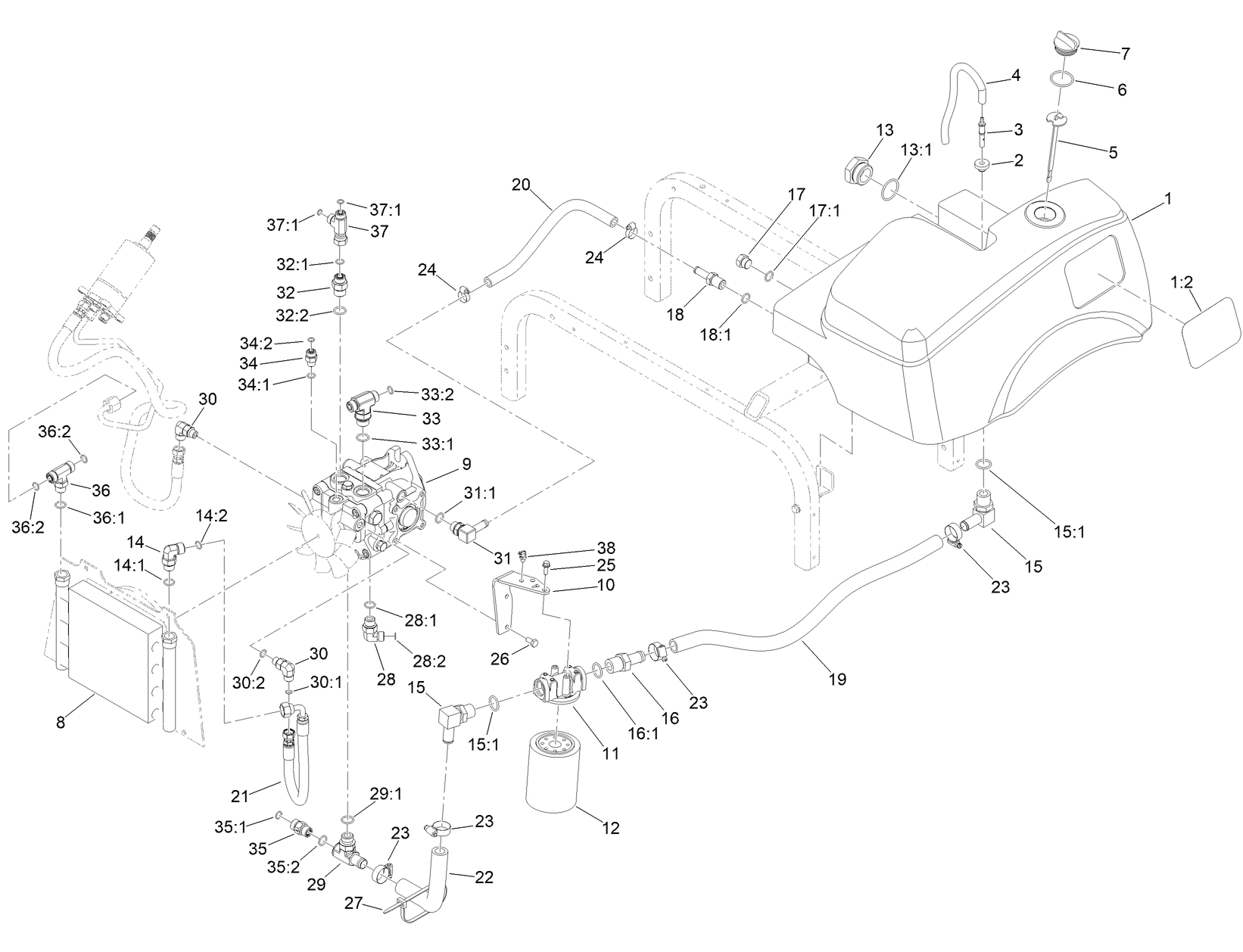 Hydraulic Pump, Tank and Cooler Assembly